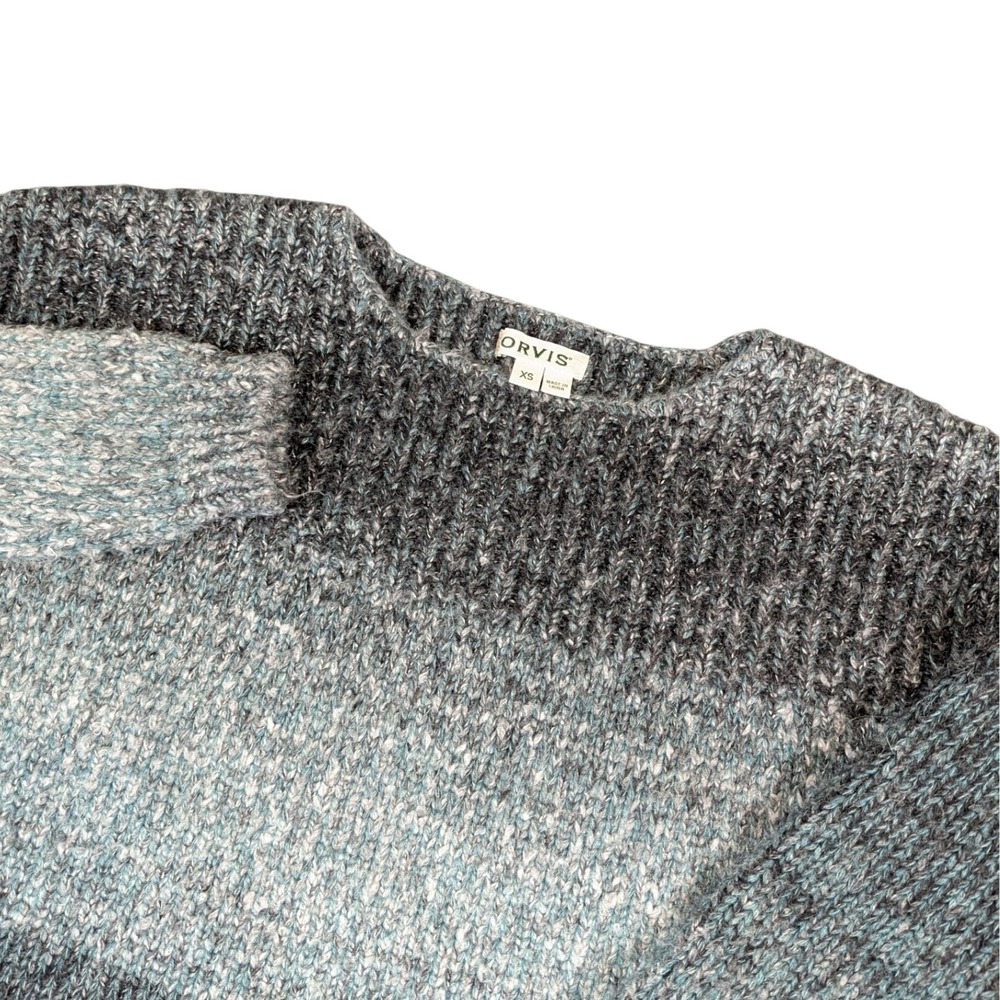 Orvis Womens XS Blue Gray Ombre Wool Mohair Blend Chunky Knit Crewneck Sweater